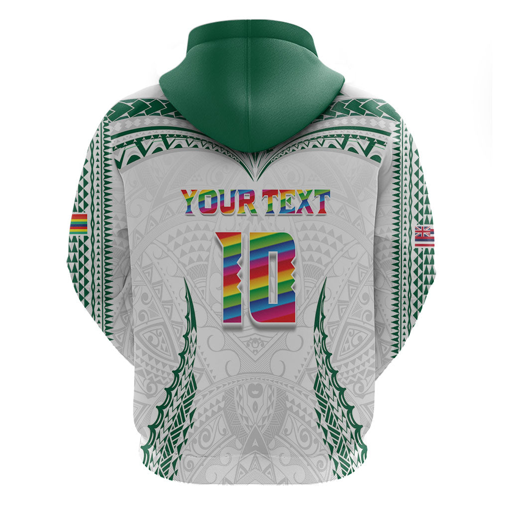 Custom Hawaii Rainbow Warriors Hoodie Polynesian Motif White Color