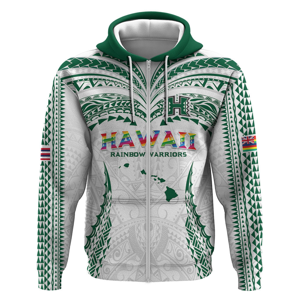 Custom Hawaii Rainbow Warriors Hoodie Polynesian Motif White Color