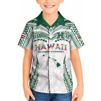 Custom Hawaii Rainbow Warriors Kid Hawaiian Shirt Polynesian Motif White Color