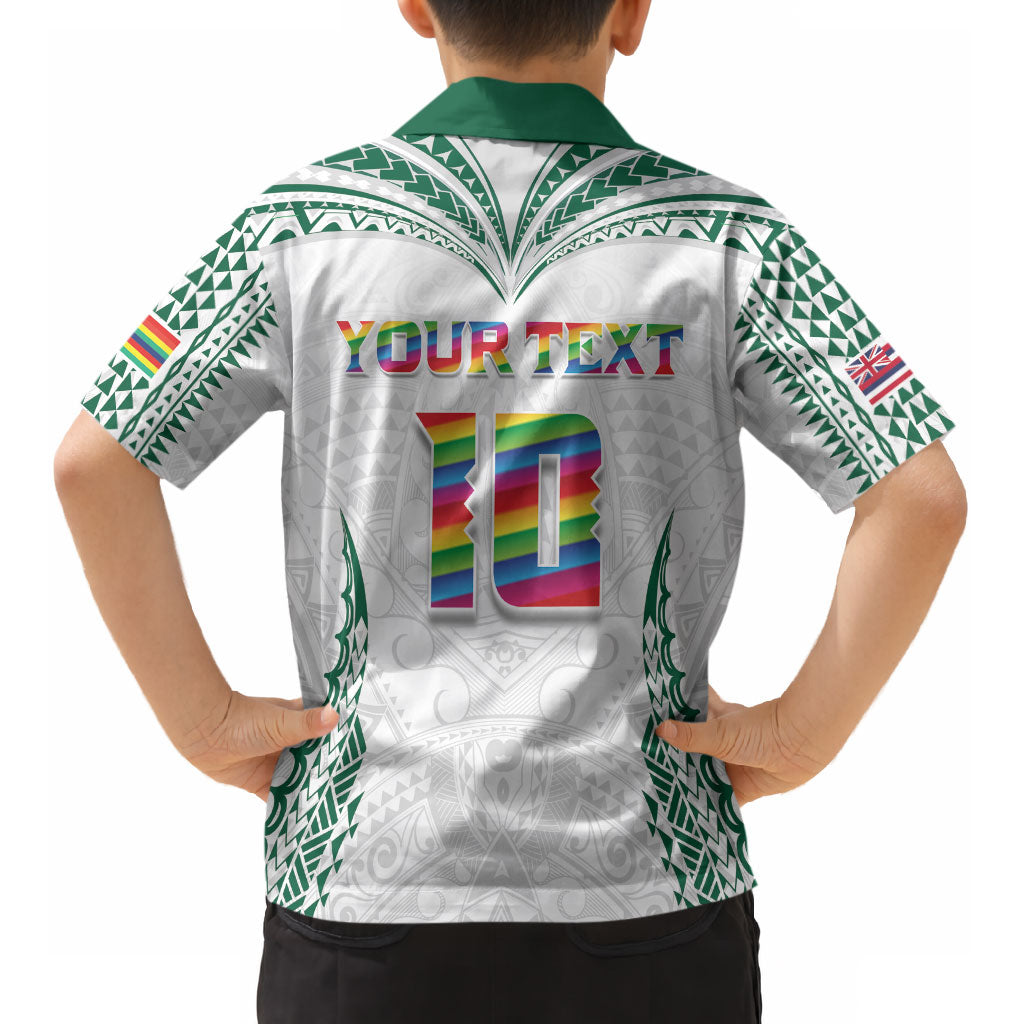 Custom Hawaii Rainbow Warriors Kid Hawaiian Shirt Polynesian Motif White Color