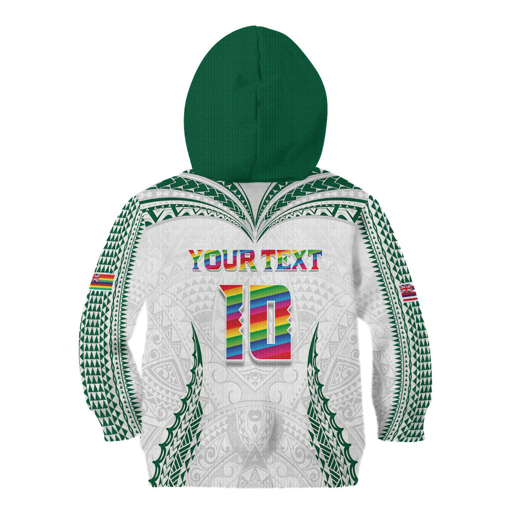 Custom Hawaii Rainbow Warriors Kid Hoodie Polynesian Motif White Color