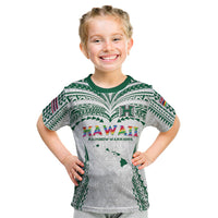 Custom Hawaii Rainbow Warriors Kid T Shirt Polynesian Motif White Color