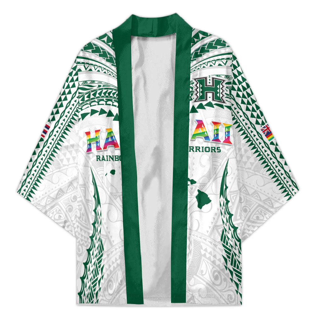 Custom Hawaii Rainbow Warriors Kimono Polynesian Motif White Color
