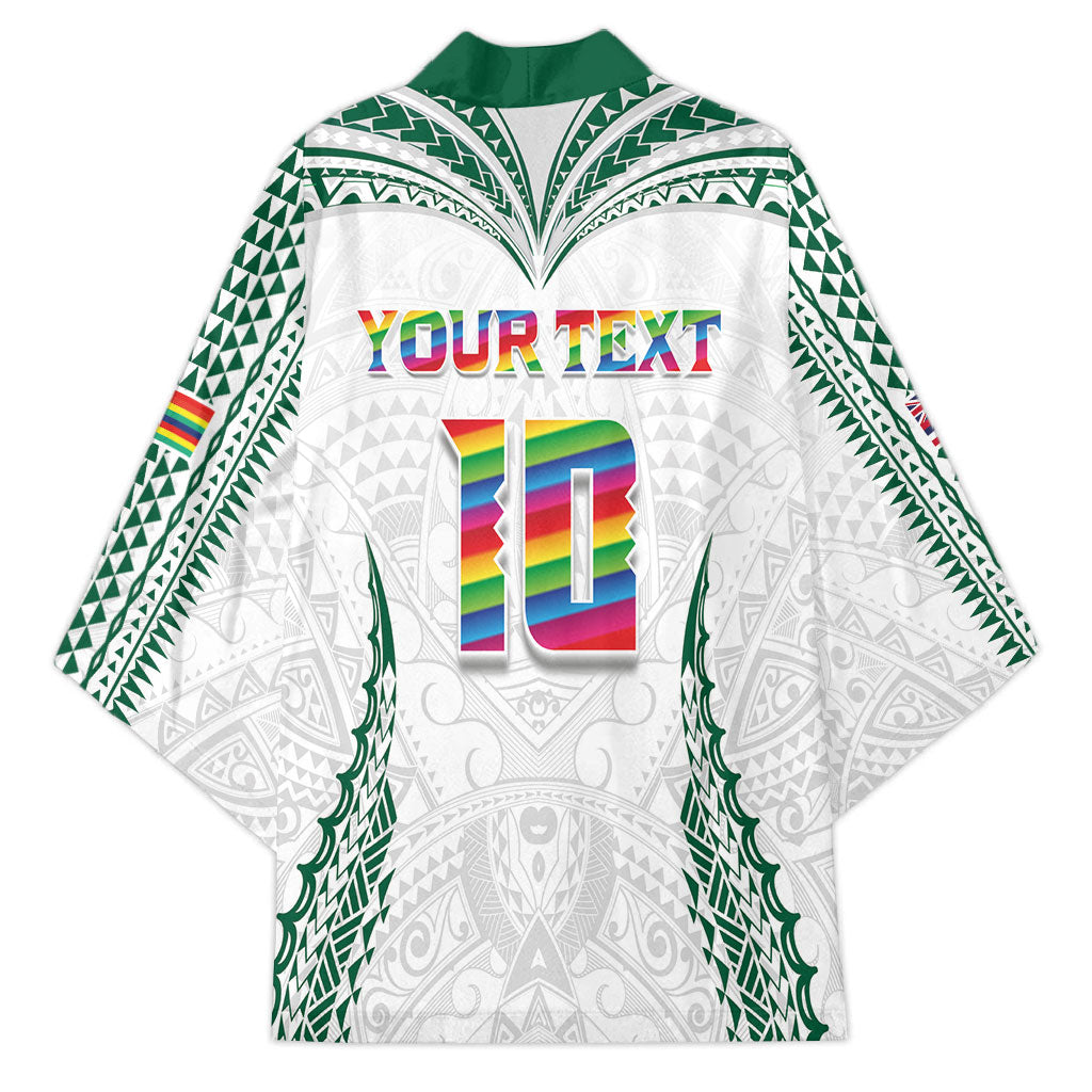 Custom Hawaii Rainbow Warriors Kimono Polynesian Motif White Color