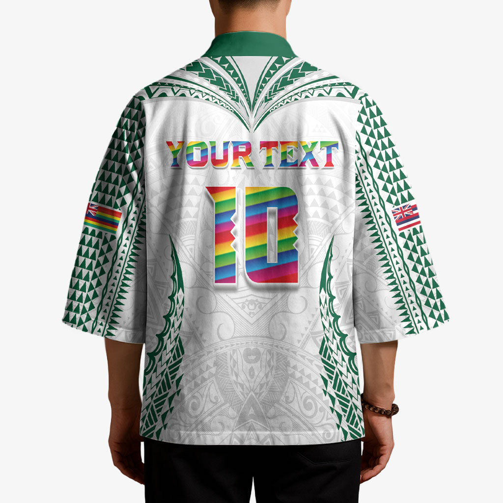 Custom Hawaii Rainbow Warriors Kimono Polynesian Motif White Color