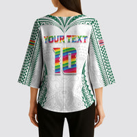 Custom Hawaii Rainbow Warriors Kimono Sleeve Blouse Polynesian Motif White Color