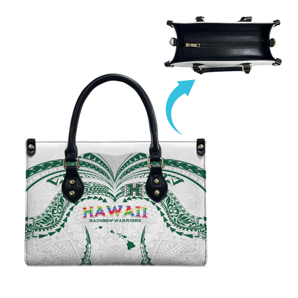 Hawaii Rainbow Warriors Leather Bag Polynesian Motif White Color