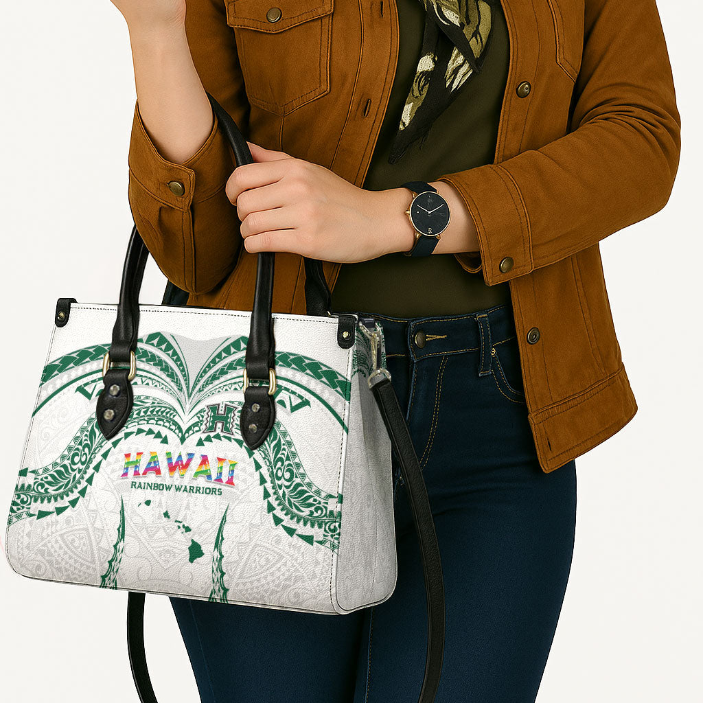 Hawaii Rainbow Warriors Leather Bag Polynesian Motif White Color