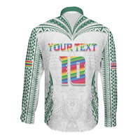 Custom Hawaii Rainbow Warriors Long Sleeve Button Shirt Polynesian Motif White Color