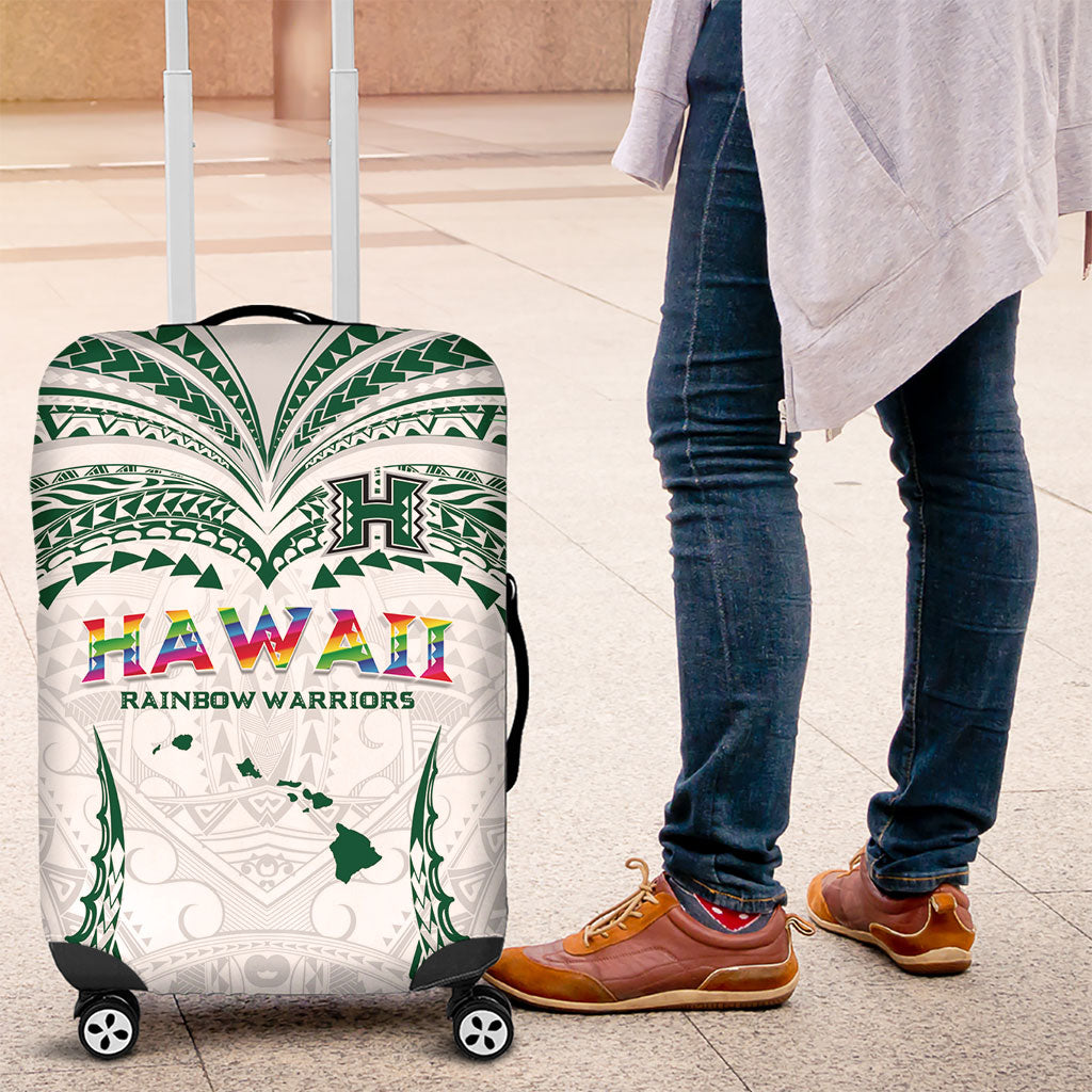 Hawaii Rainbow Warriors Luggage Cover Polynesian Motif White Color