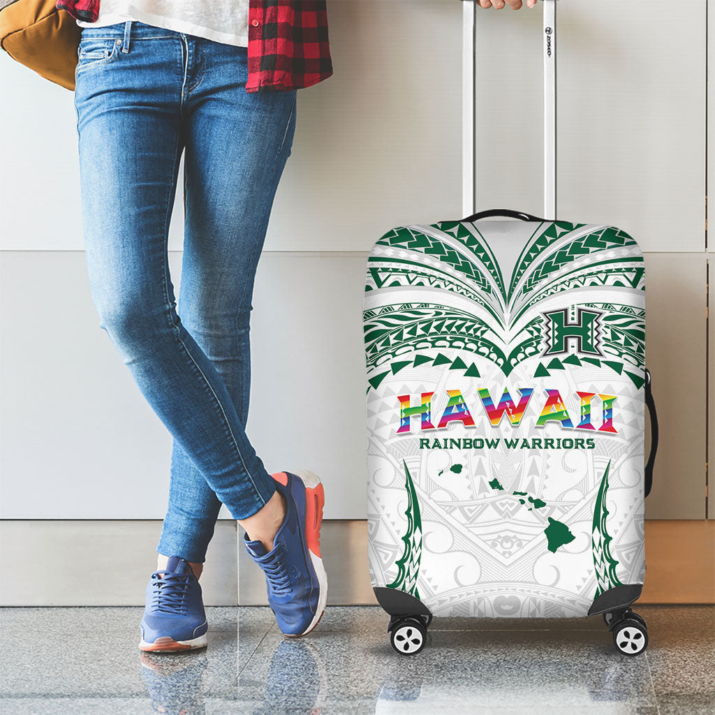 Hawaii Rainbow Warriors Luggage Cover Polynesian Motif White Color