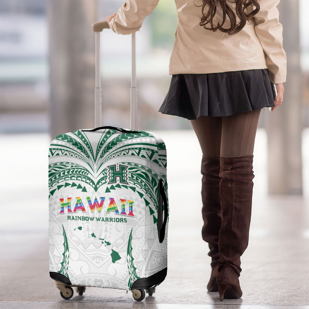 Hawaii Rainbow Warriors Luggage Cover Polynesian Motif White Color