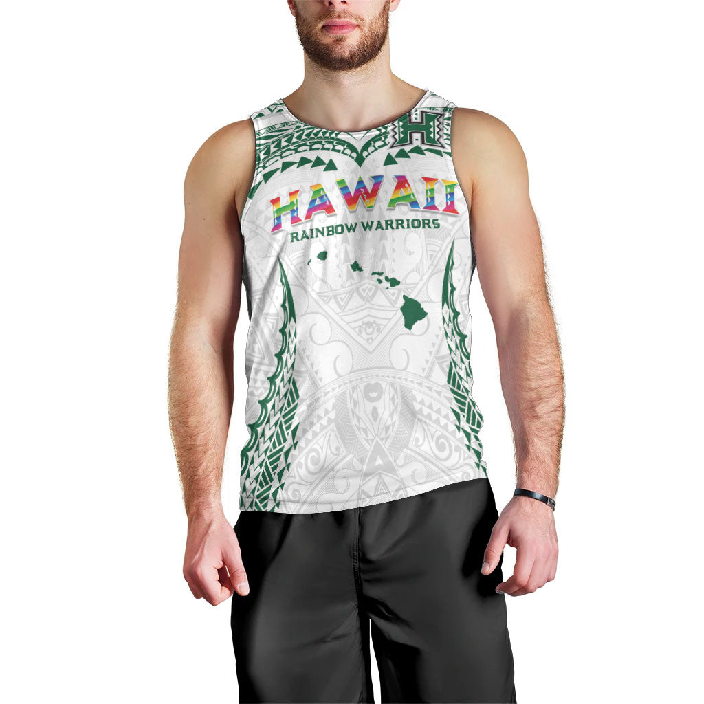 Custom Hawaii Rainbow Warriors Men Tank Top Polynesian Motif White Color