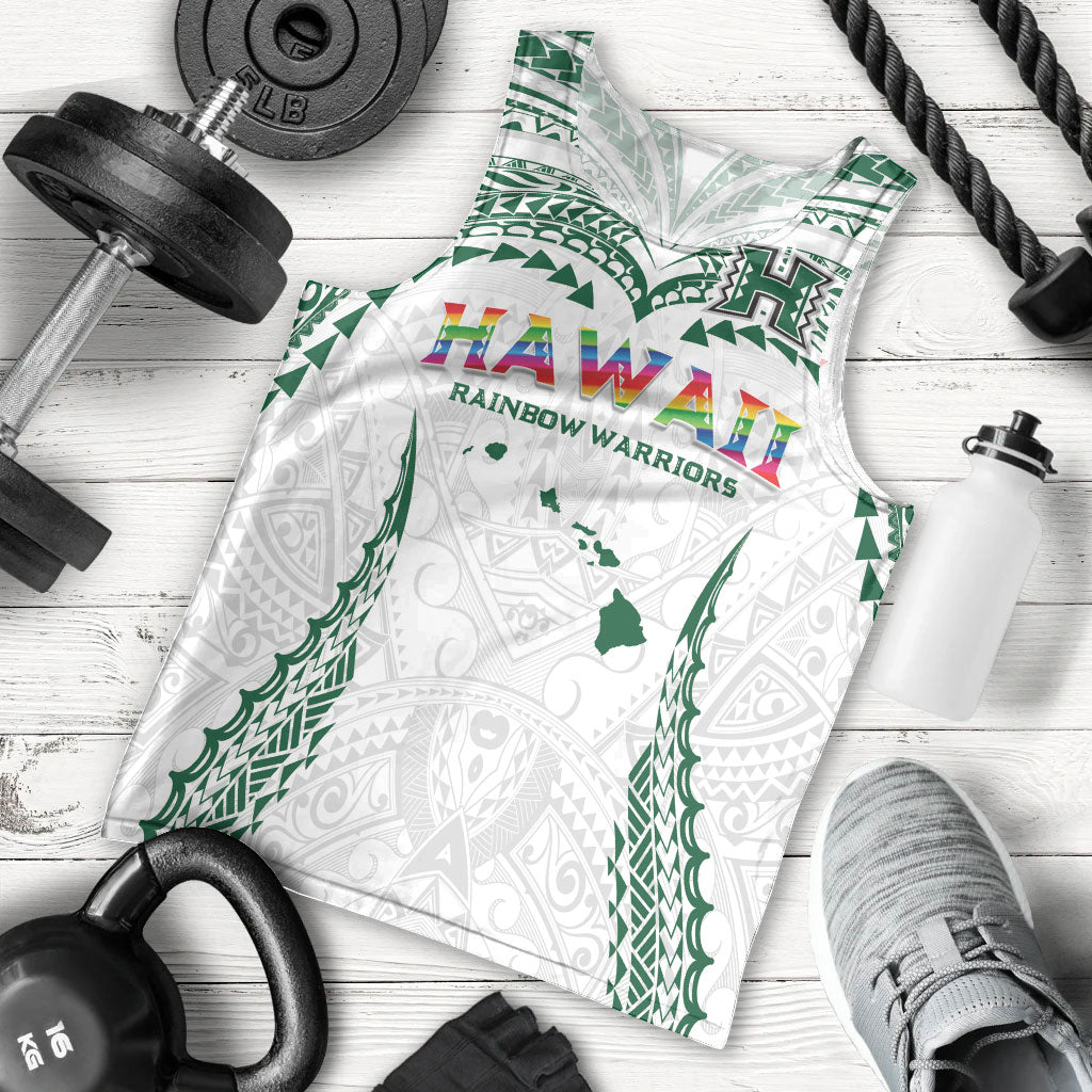 Custom Hawaii Rainbow Warriors Men Tank Top Polynesian Motif White Color