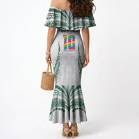 Custom Hawaii Rainbow Warriors Mermaid Dress Polynesian Motif White Color