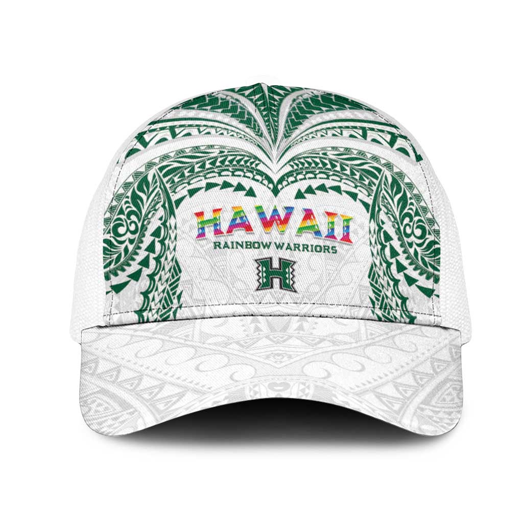 Hawaii Rainbow Warriors Mesh Trucker Cap Polynesian Motif White Color