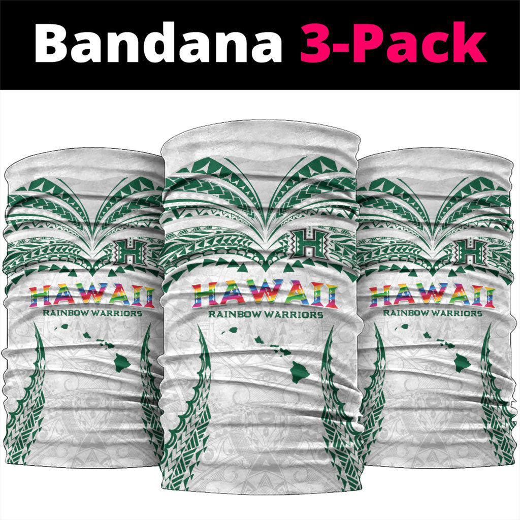 Hawaii Rainbow Warriors Neck Gaiter Polynesian Motif White Color