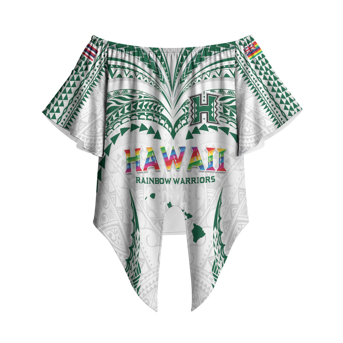 Custom Hawaii Rainbow Warriors Off Shoulder Wrap Waist Top Polynesian Motif White Color