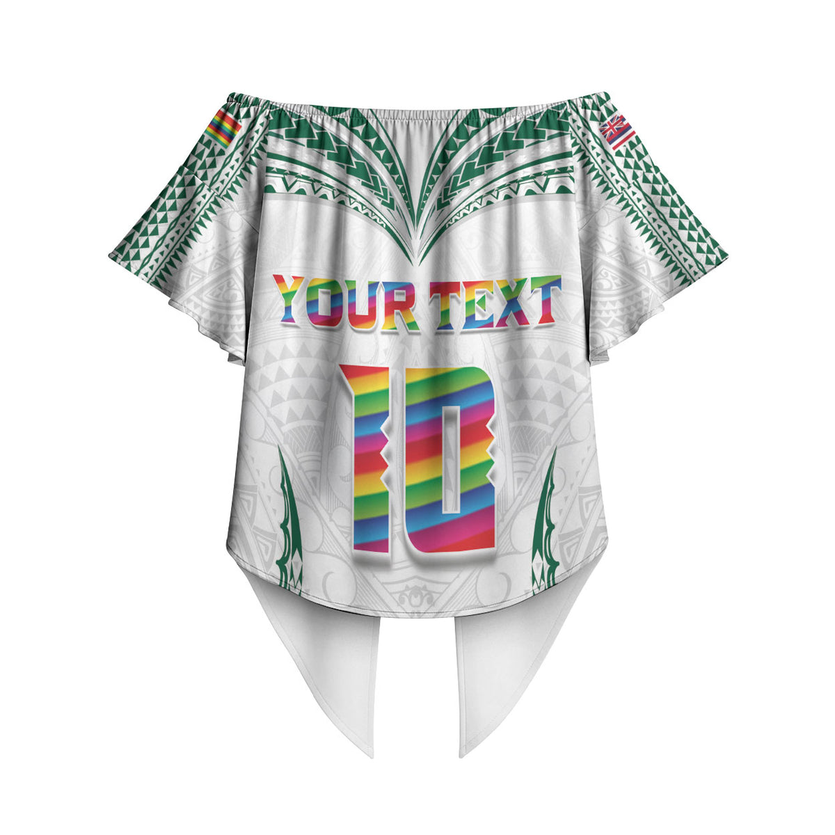 Custom Hawaii Rainbow Warriors Off Shoulder Wrap Waist Top Polynesian Motif White Color