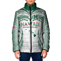 Custom Hawaii Rainbow Warriors Padded Jacket Polynesian Motif White Color