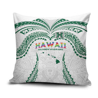 Hawaii Rainbow Warriors Pillow Cover Polynesian Motif White Color