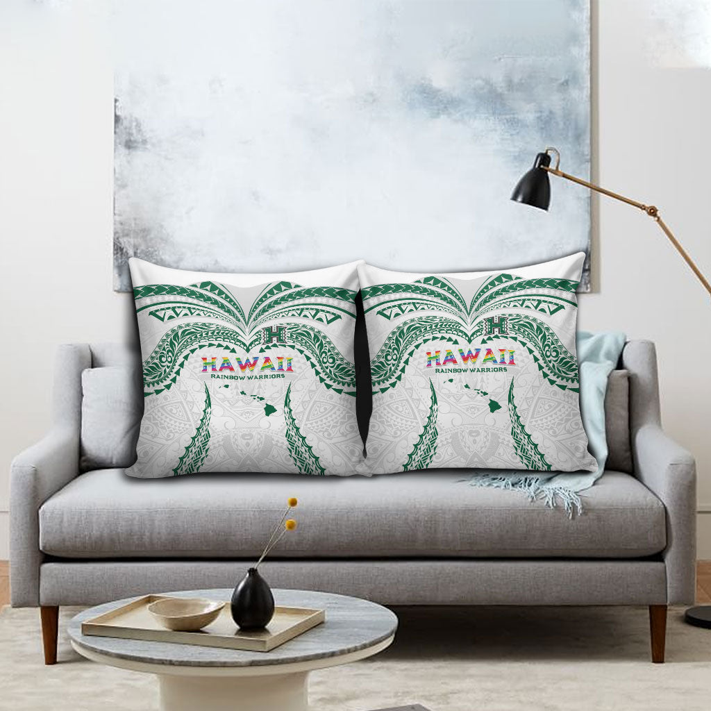 Hawaii Rainbow Warriors Pillow Cover Polynesian Motif White Color