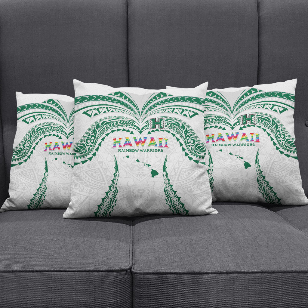 Hawaii Rainbow Warriors Pillow Cover Polynesian Motif White Color