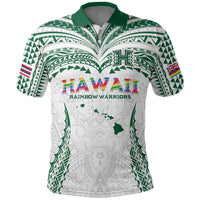 Custom Hawaii Rainbow Warriors Polo Shirt Polynesian Motif White Color