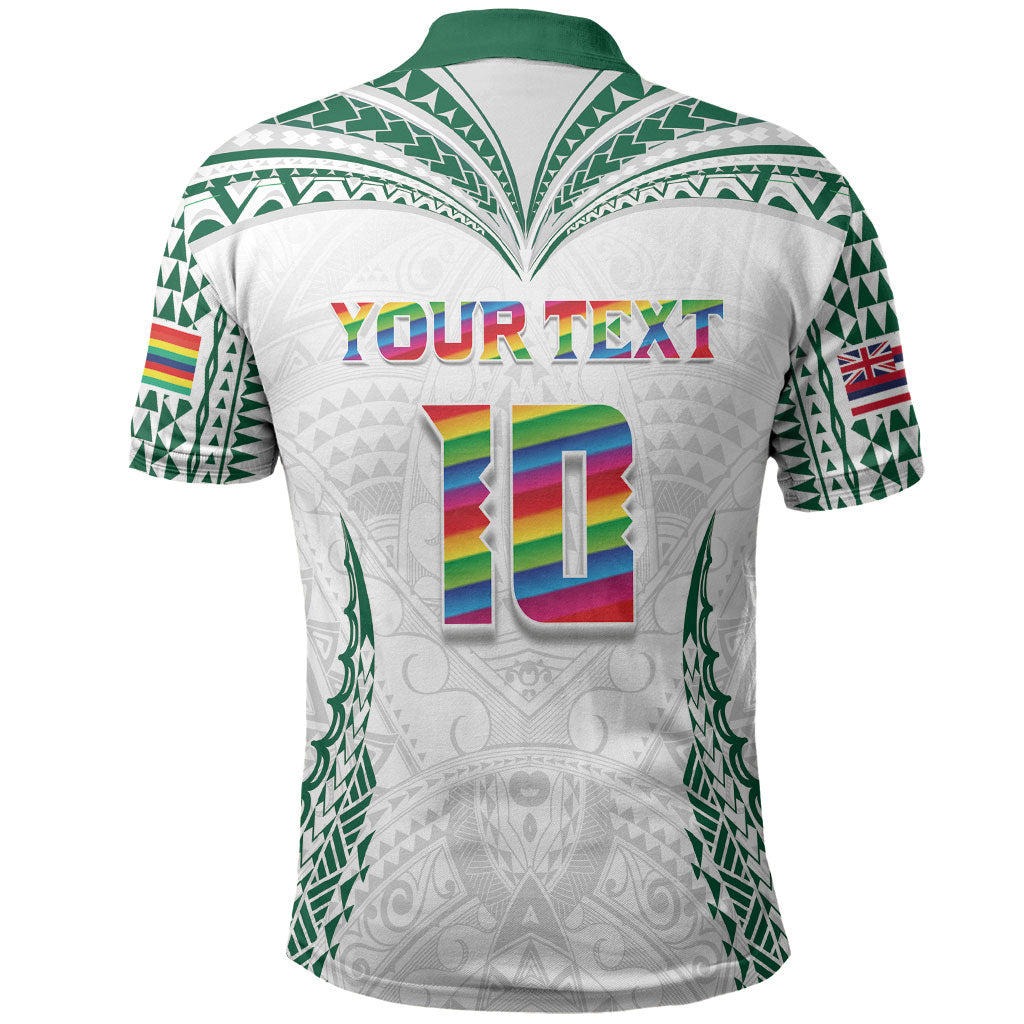 Custom Hawaii Rainbow Warriors Polo Shirt Polynesian Motif White Color
