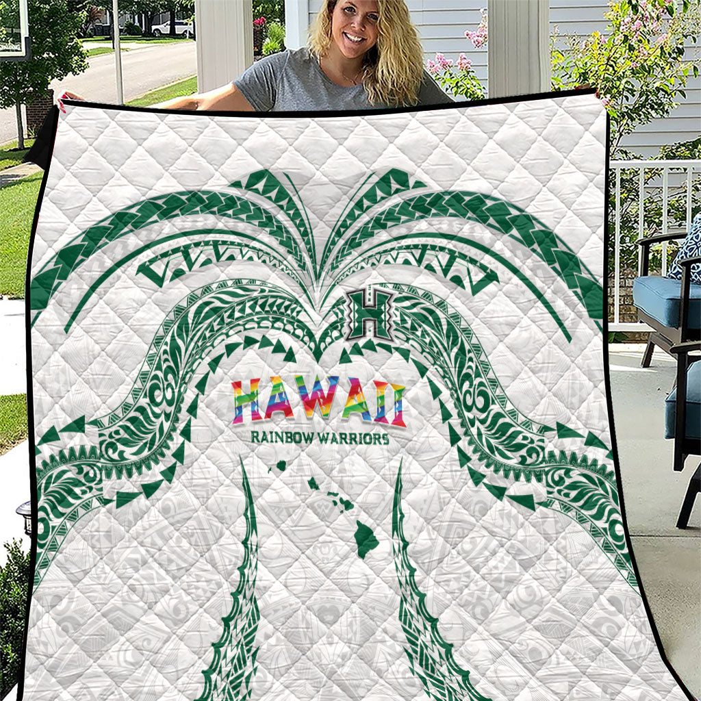 Hawaii Rainbow Warriors Quilt Polynesian Motif White Color