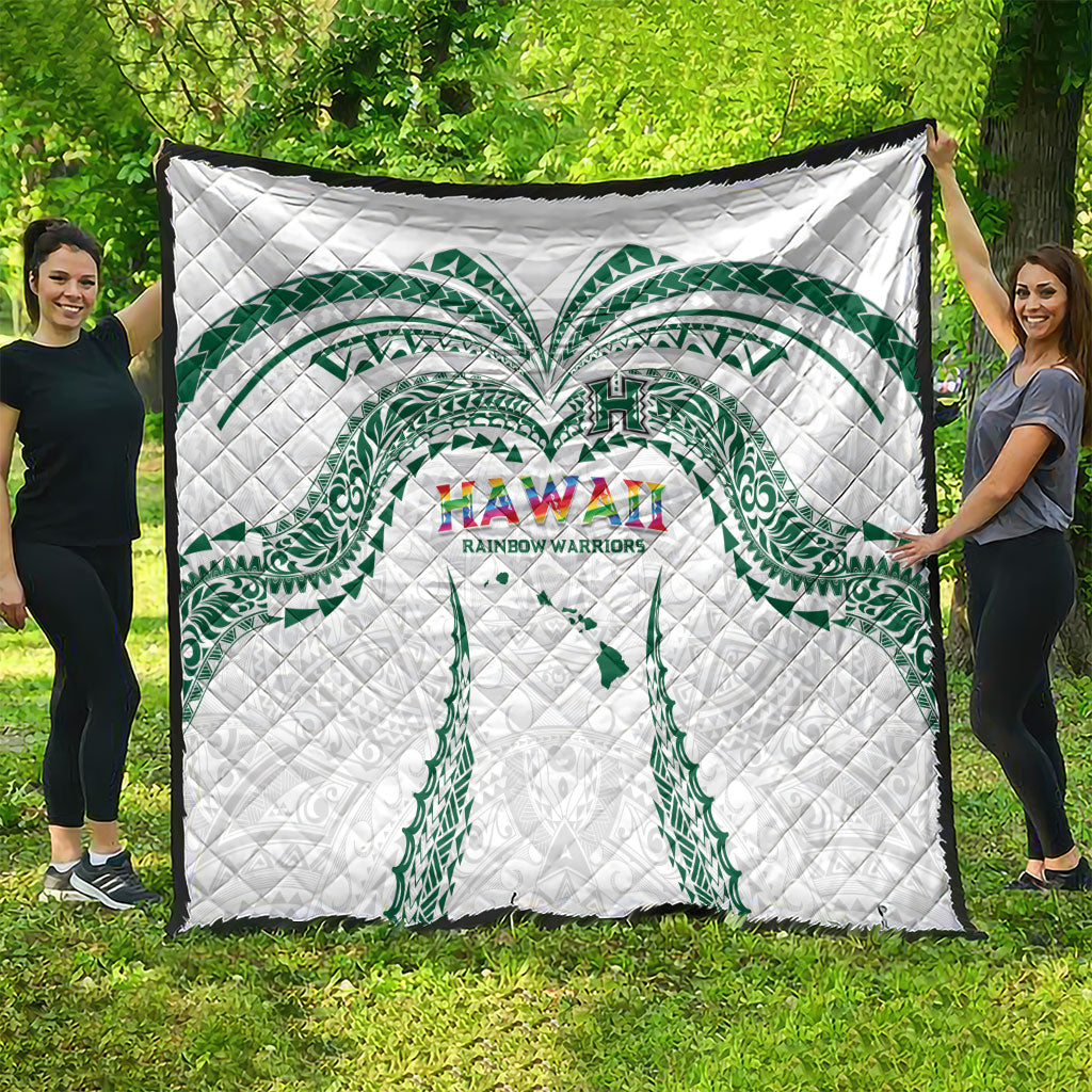 Hawaii Rainbow Warriors Quilt Polynesian Motif White Color