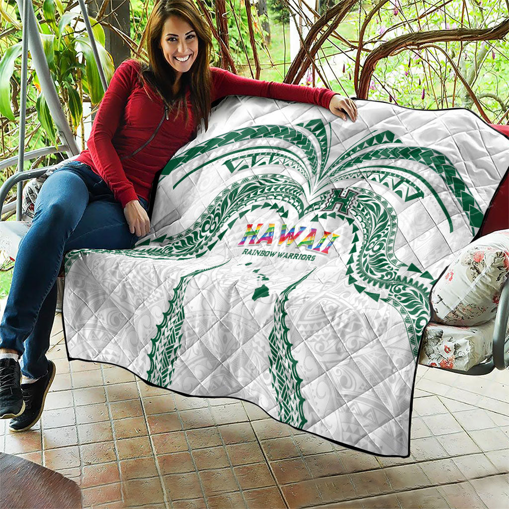 Hawaii Rainbow Warriors Quilt Polynesian Motif White Color