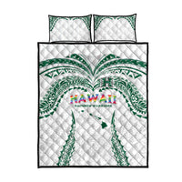 Hawaii Rainbow Warriors Quilt Bed Set Polynesian Motif White Color