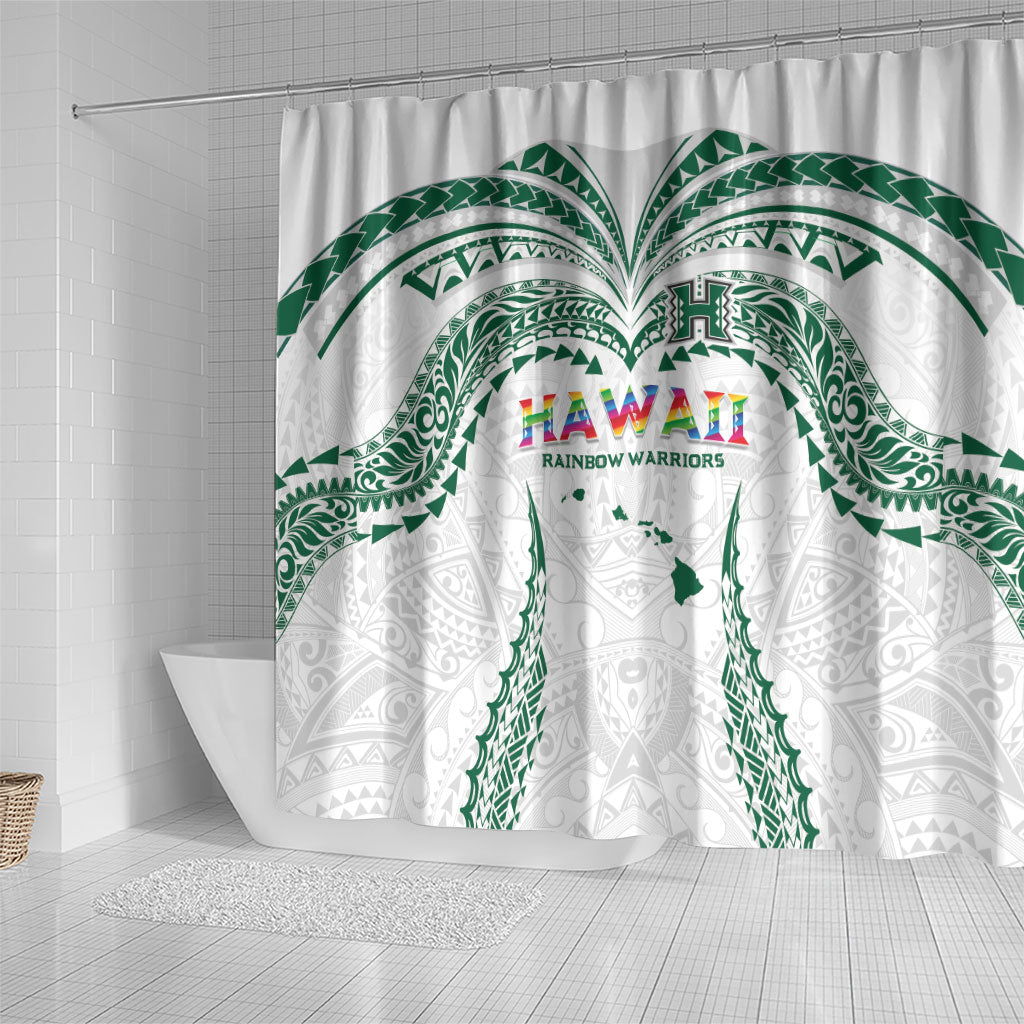 Hawaii Rainbow Warriors Shower Curtain Polynesian Motif White Color