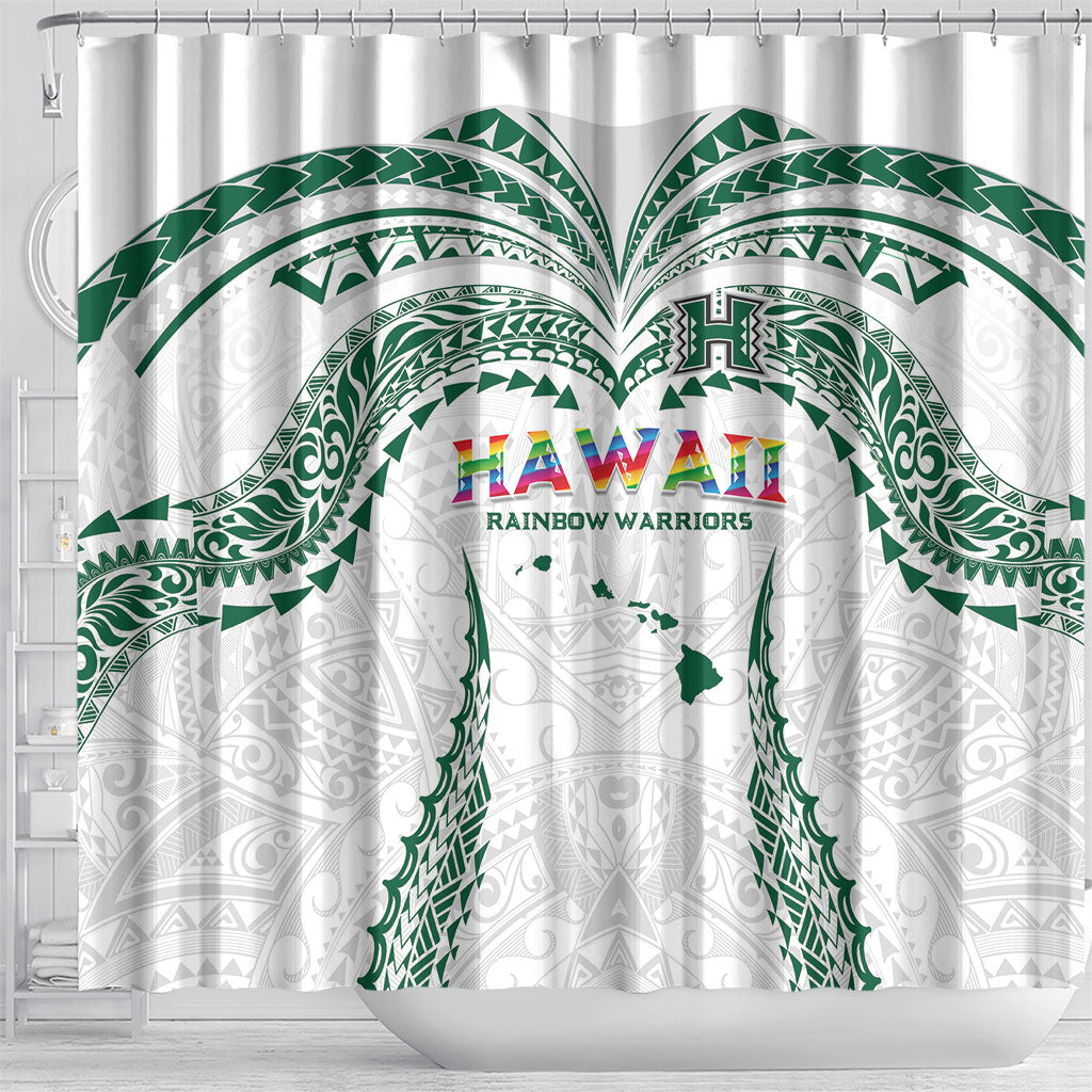 Hawaii Rainbow Warriors Shower Curtain Polynesian Motif White Color