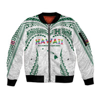 Custom Hawaii Rainbow Warriors Sleeve Zip Bomber Jacket Polynesian Motif White Color