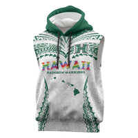 Custom Hawaii Rainbow Warriors Sleeveless Hoodie Polynesian Motif White Color