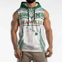 Custom Hawaii Rainbow Warriors Sleeveless Hoodie Polynesian Motif White Color