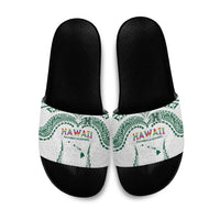 Hawaii Rainbow Warriors Slide Sandals Polynesian Motif White Color