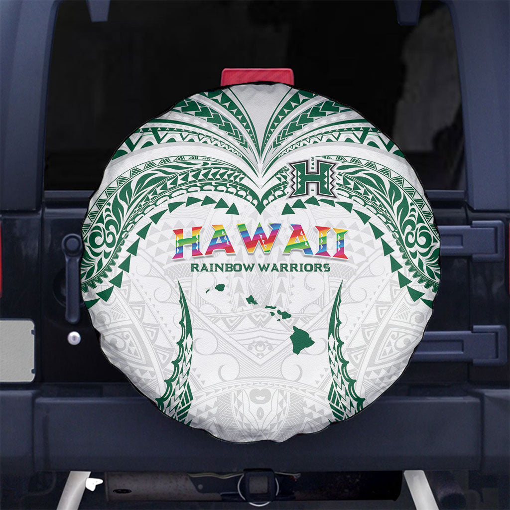 Hawaii Rainbow Warriors Spare Tire Cover Polynesian Motif White Color