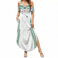 Custom Hawaii Rainbow Warriors Summer Maxi Dress Polynesian Motif White Color