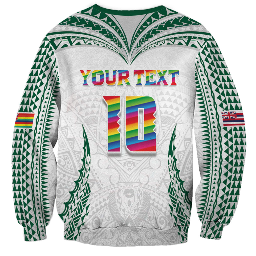 Custom Hawaii Rainbow Warriors Sweatshirt Polynesian Motif White Color