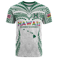 Custom Hawaii Rainbow Warriors T Shirt Polynesian Motif White Color