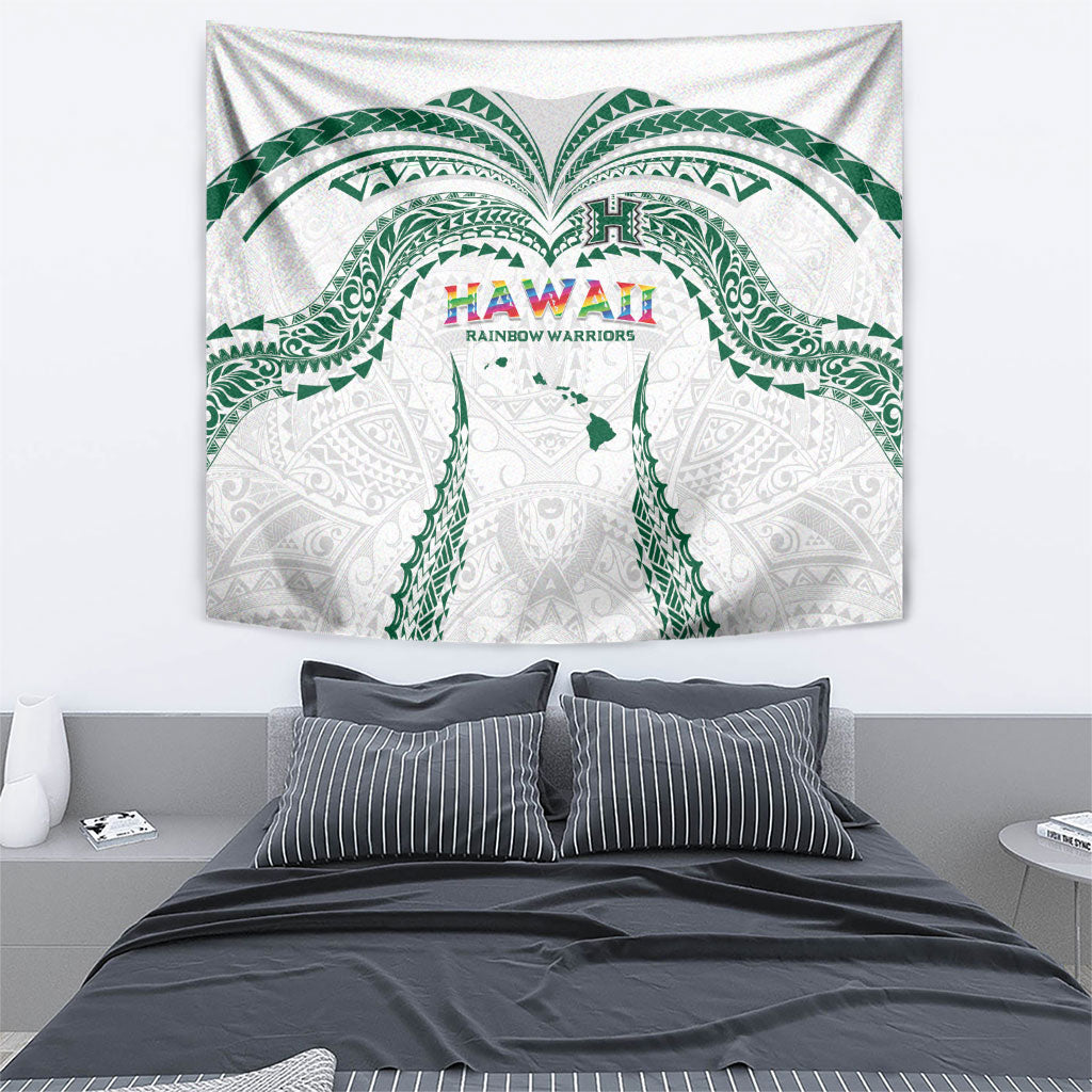 Hawaii Rainbow Warriors Tapestry Polynesian Motif White Color