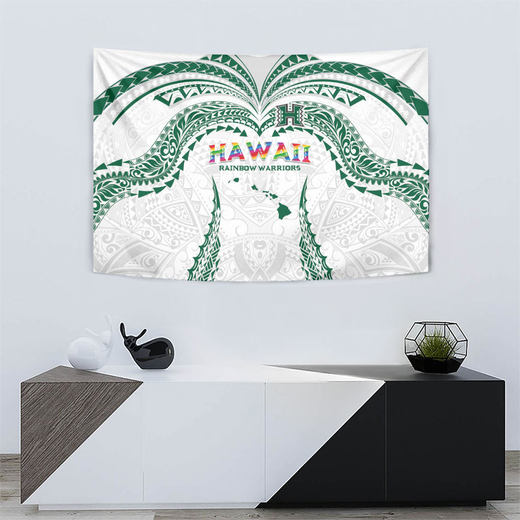 Hawaii Rainbow Warriors Tapestry Polynesian Motif White Color