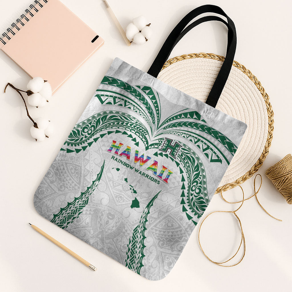 Hawaii Rainbow Warriors Tote Bag Polynesian Motif White Color