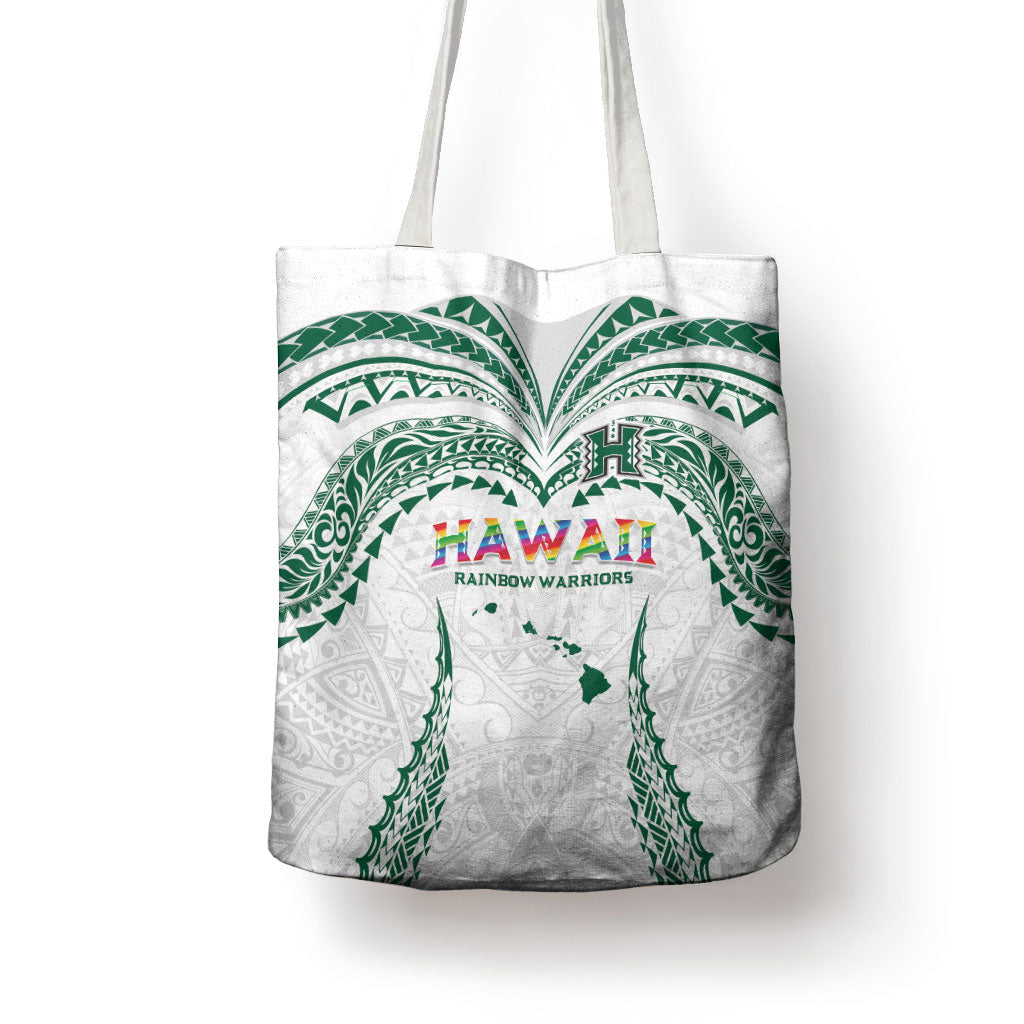 Hawaii Rainbow Warriors Tote Bag Polynesian Motif White Color