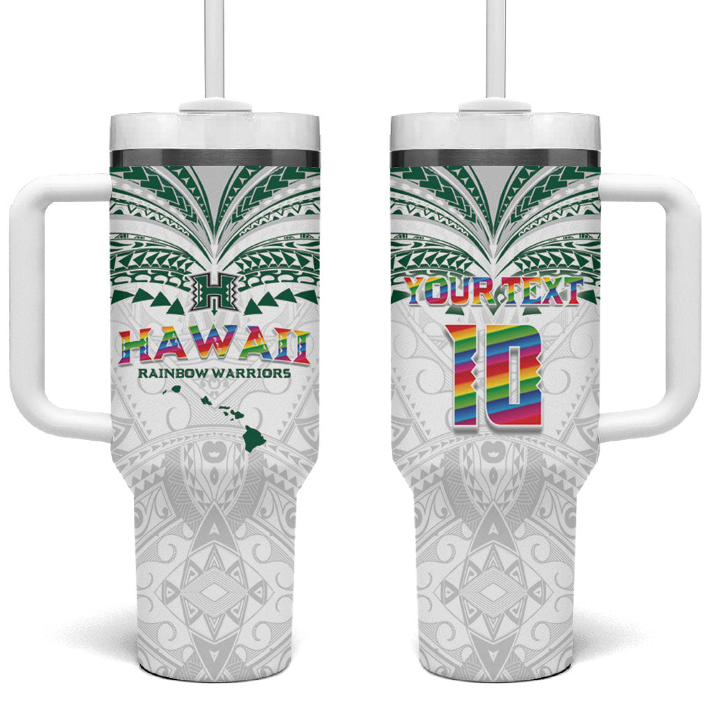 Custom Hawaii Rainbow Warriors Tumbler With Handle Polynesian Motif White Color