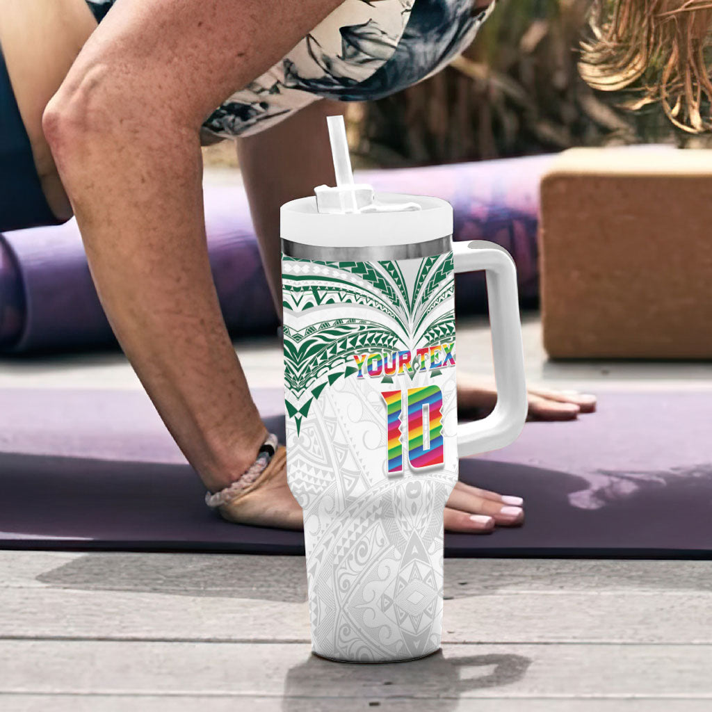 Custom Hawaii Rainbow Warriors Tumbler With Handle Polynesian Motif White Color