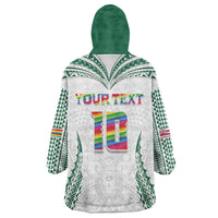 Custom Hawaii Rainbow Warriors Wearable Blanket Hoodie Polynesian Motif White Color